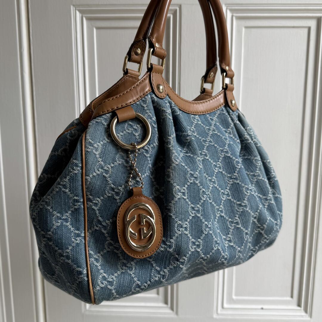 Gucci GG Denim Sukey Blue Tote Bag