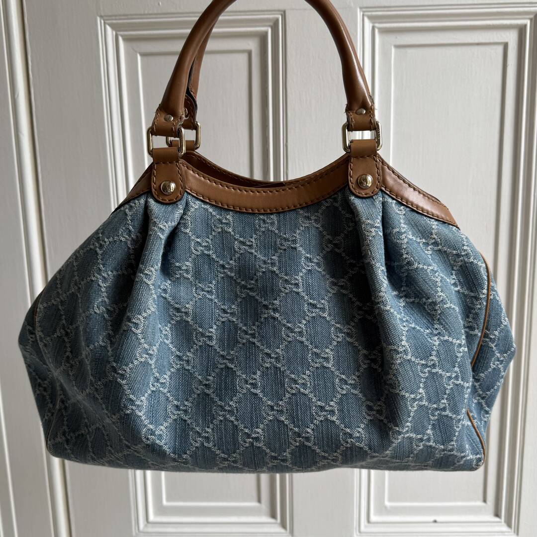 Gucci GG Denim Sukey Blue Tote Bag