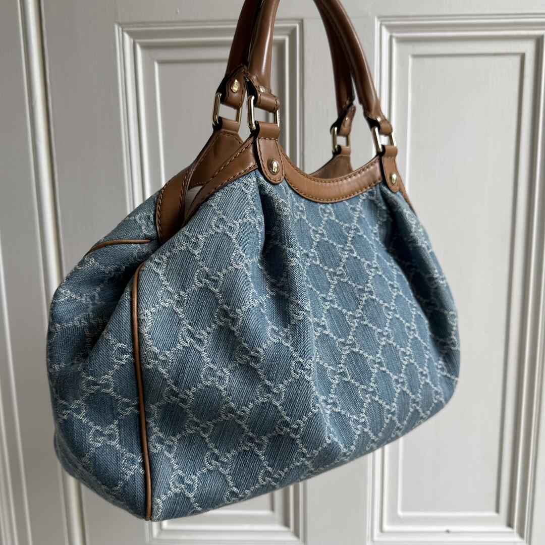 Gucci GG Denim Sukey Blue Tote Bag