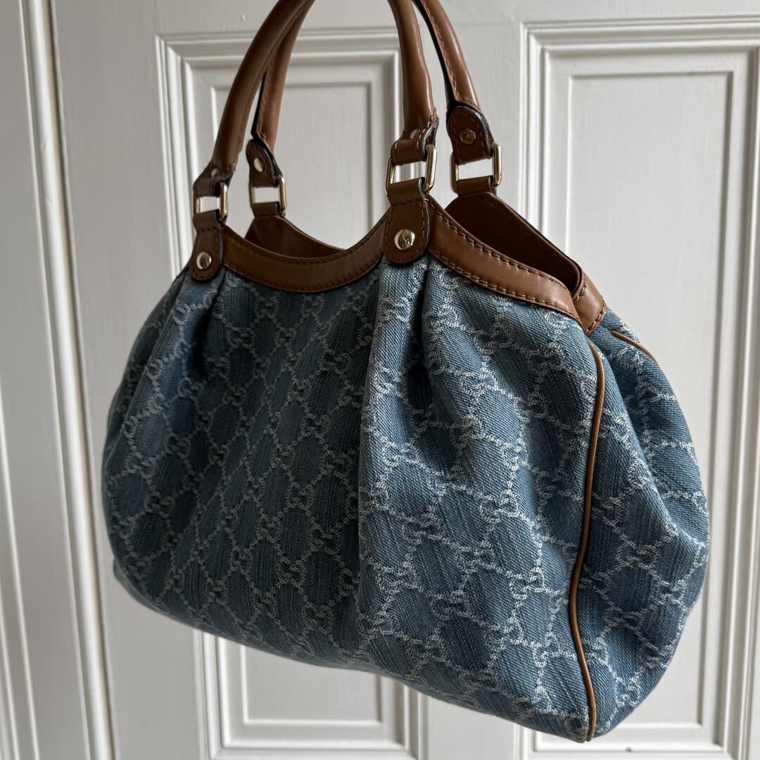 Gucci GG Denim Sukey Blue Tote Bag