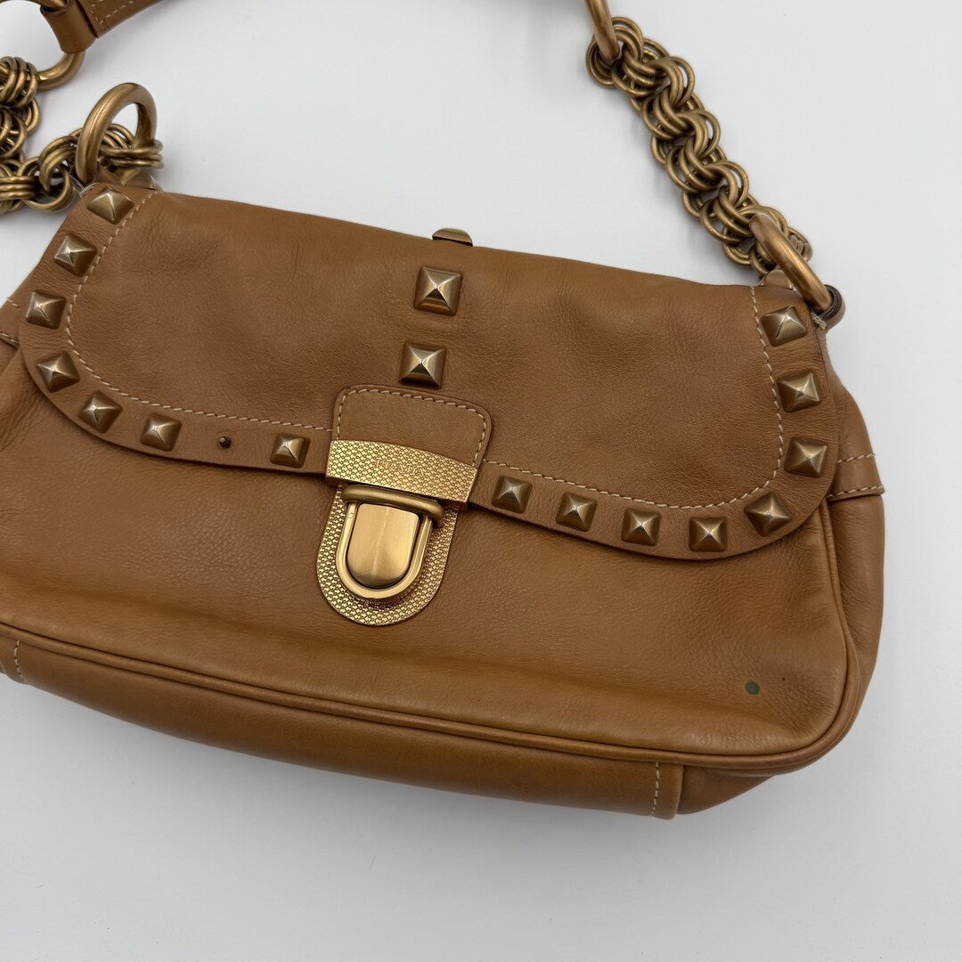 Prada Borchie Studded Brown Leather Shoulder Bag