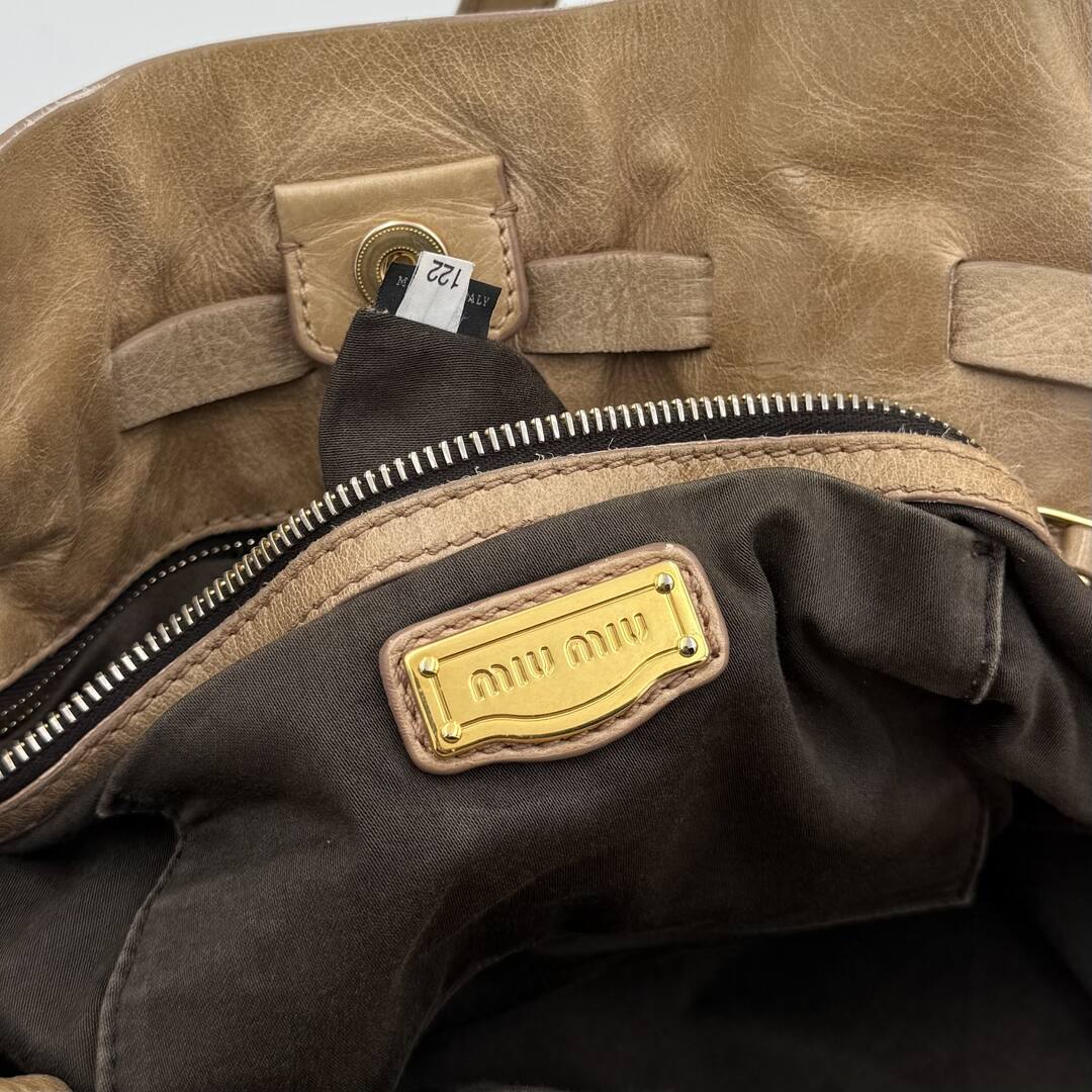 Miu Miu Vitello Leather Beige Tote Bag