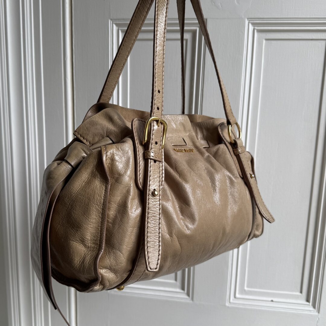 Miu Miu Vitello Leather Beige Tote Bag