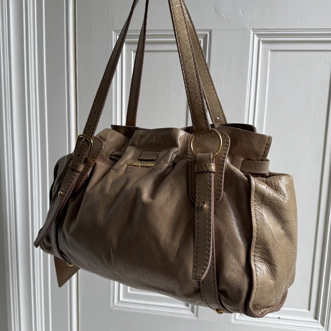 Miu Miu Vitello Leather Beige Tote Bag