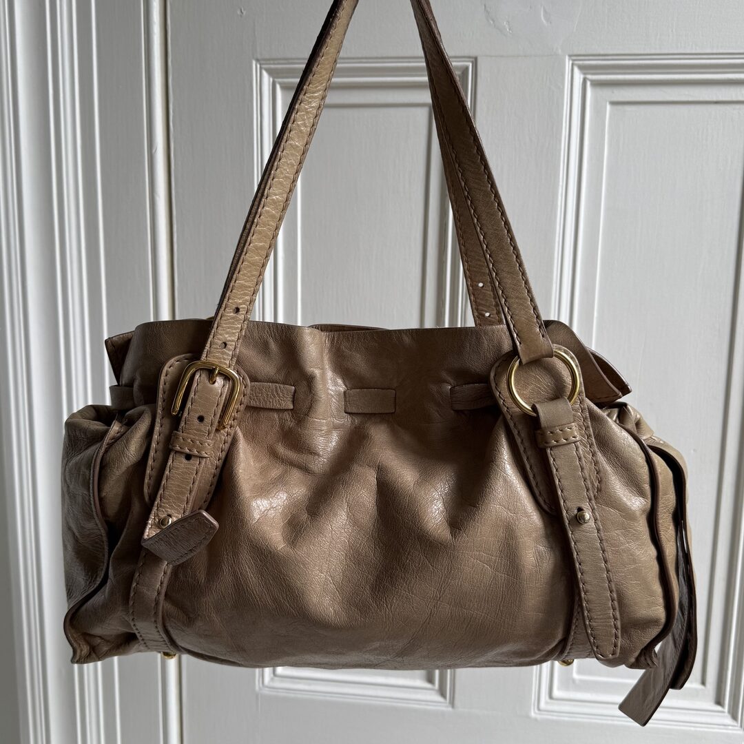Miu Miu Vitello Leather Beige Tote Bag
