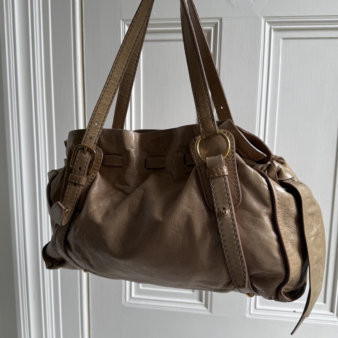 Miu Miu Vitello Leather Beige Tote Bag