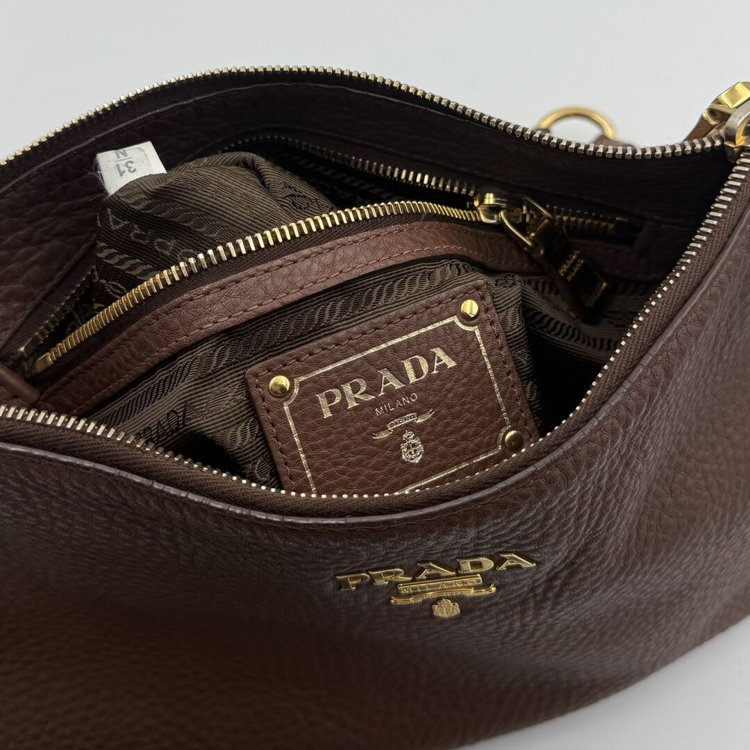 Prada Vitello Daino Leather Brown Shoulder Bag