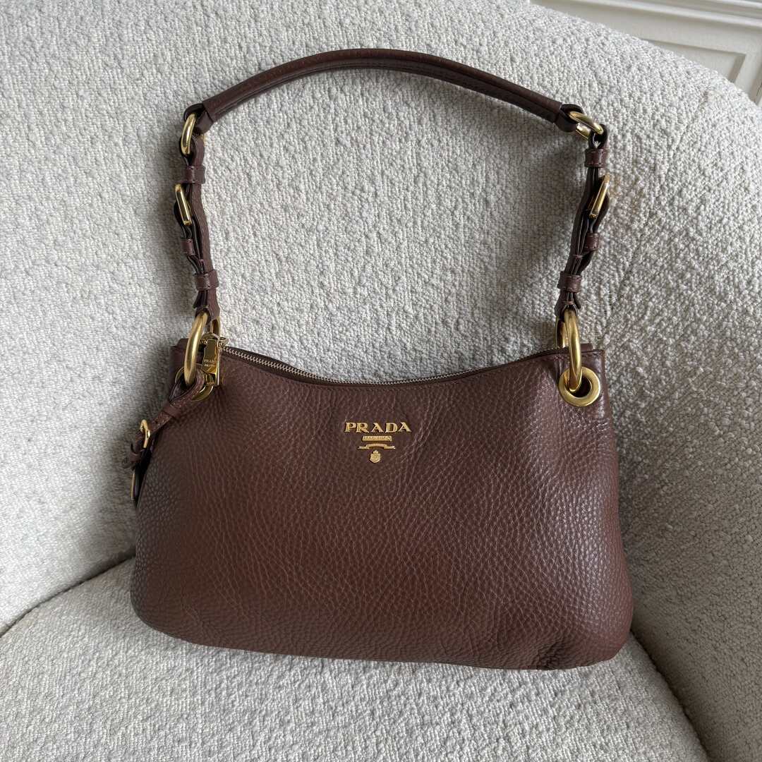 Prada Vitello Daino Leather Brown Shoulder Bag