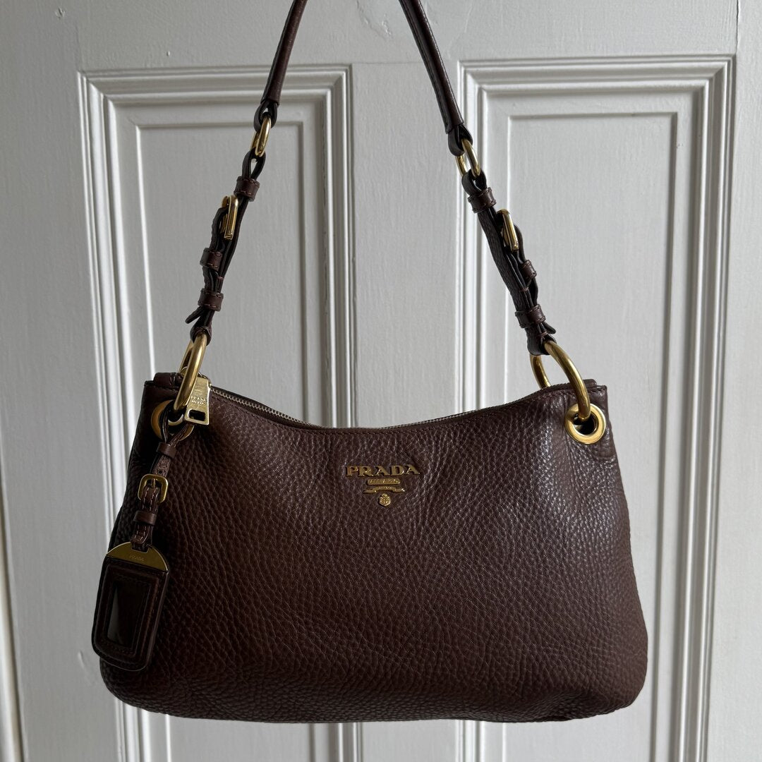 Prada Vitello Daino Leather Brown Shoulder Bag