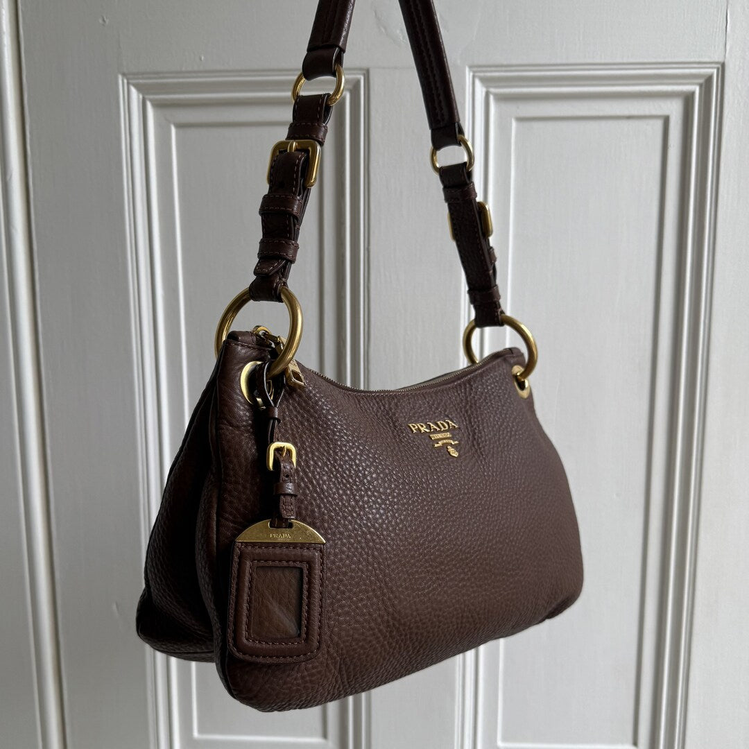 Prada Vitello Daino Leather Brown Shoulder Bag