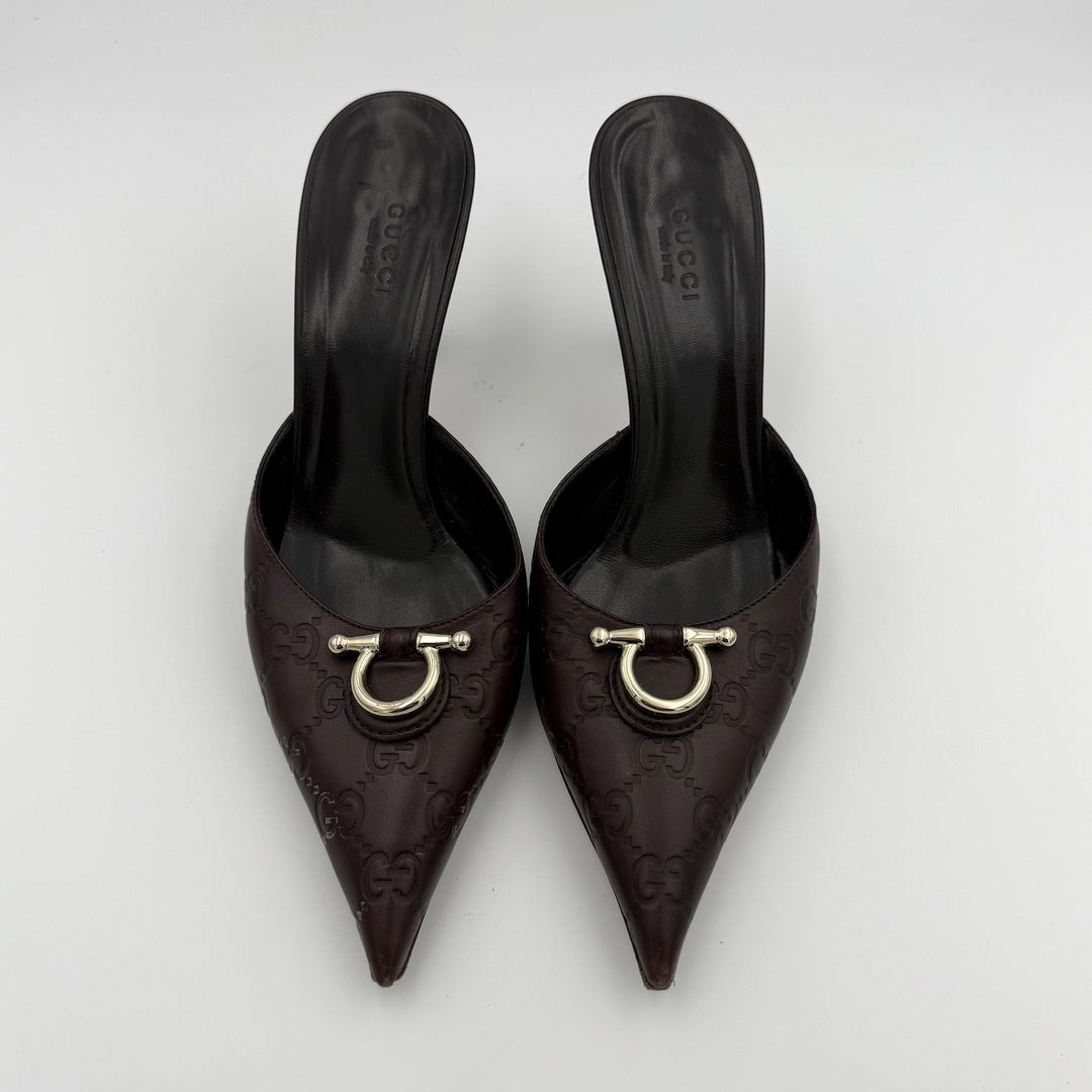 Gucci Guccissima Horsebit Leather Brown Kitten Heels