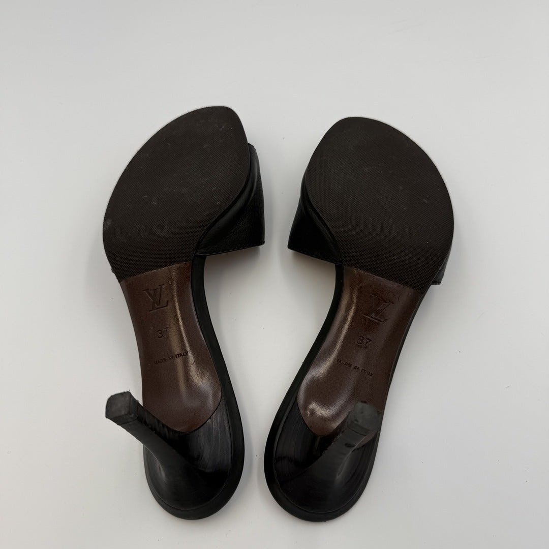 Louis Vuitton Dice Black Leather Kitten Heels