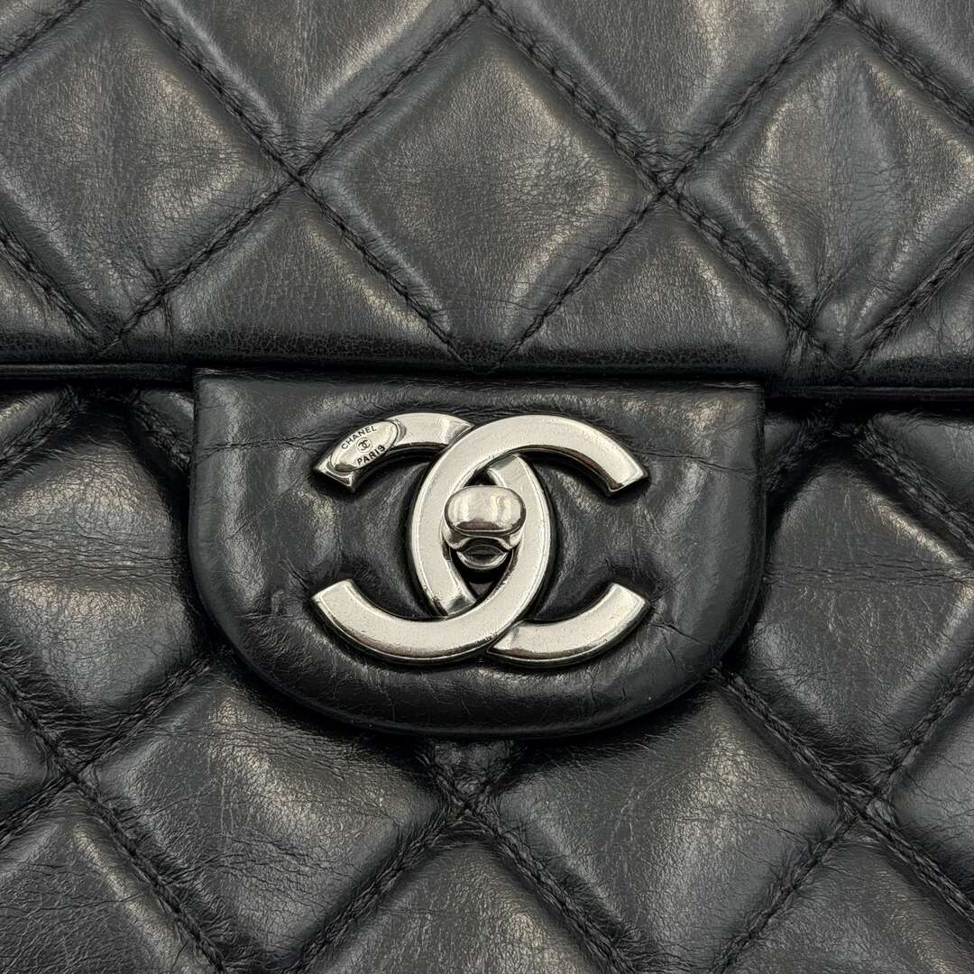 2015 Chanel Classic Jumbo Crinkled Black Flap Shoulder Bag