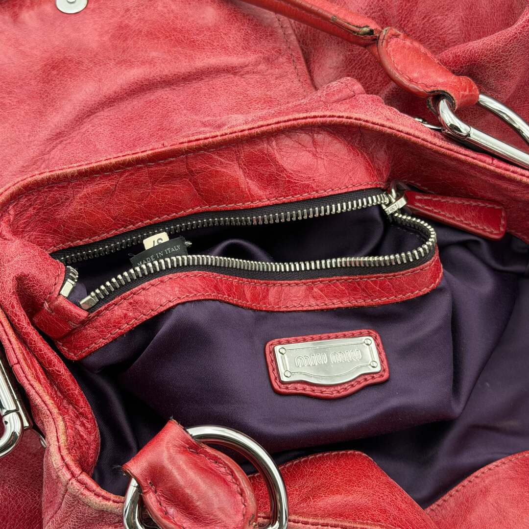 Miu Miu Gathered Hobo Red Leather Shoulder Bag