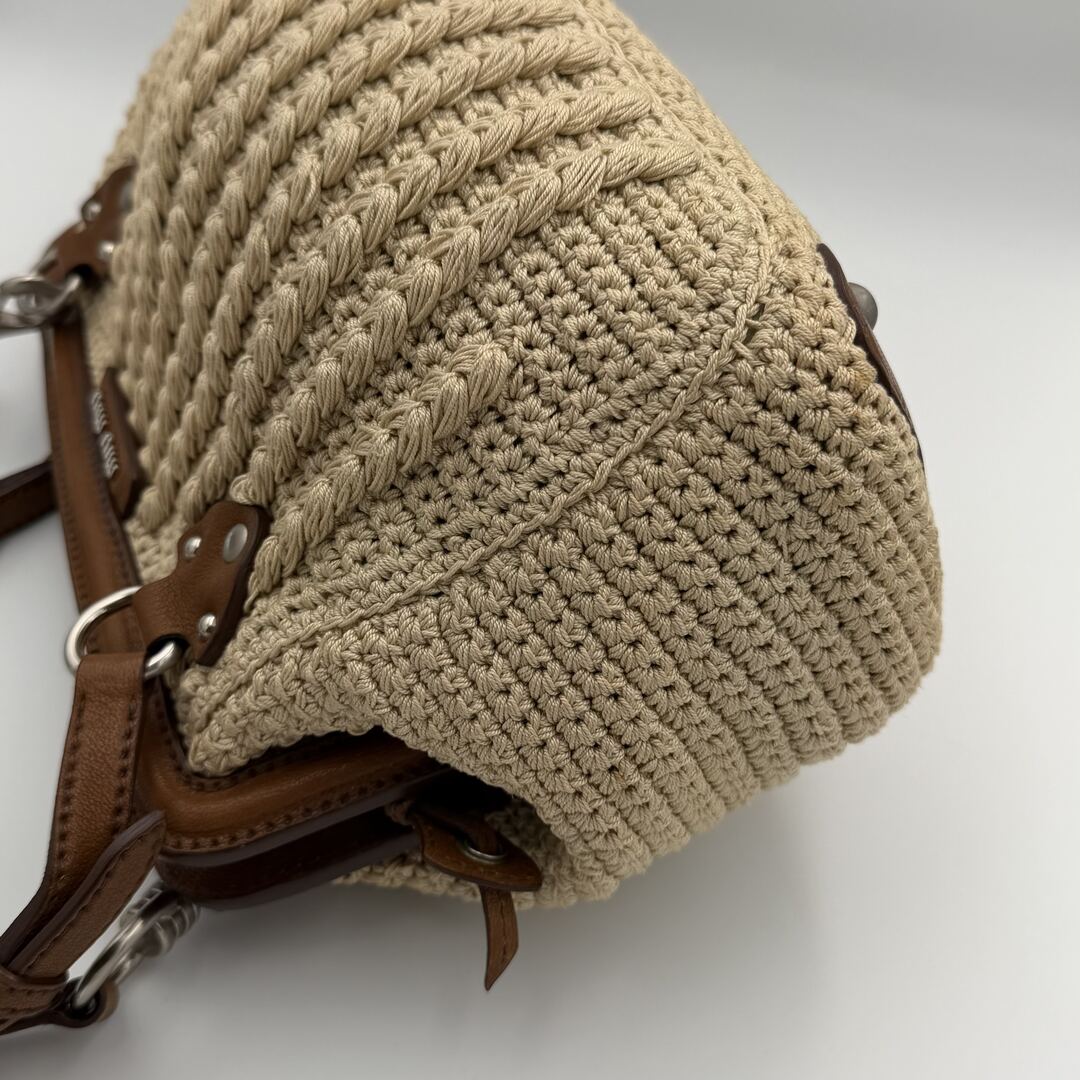 2000s Miu Miu Crochet Knitted Cream Shoulder Bag