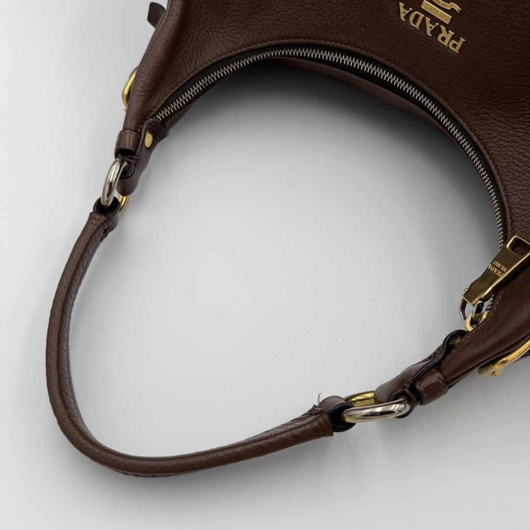 Prada Vitello Daino Brown Leather Shoulder Bag