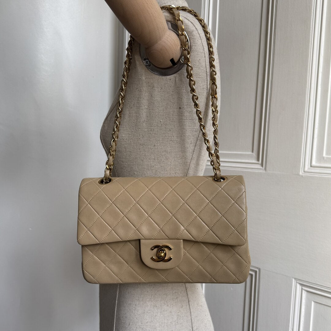 90s Chanel Matelasse Double Flap Chain 24K Gold Beige Shoulder Bag