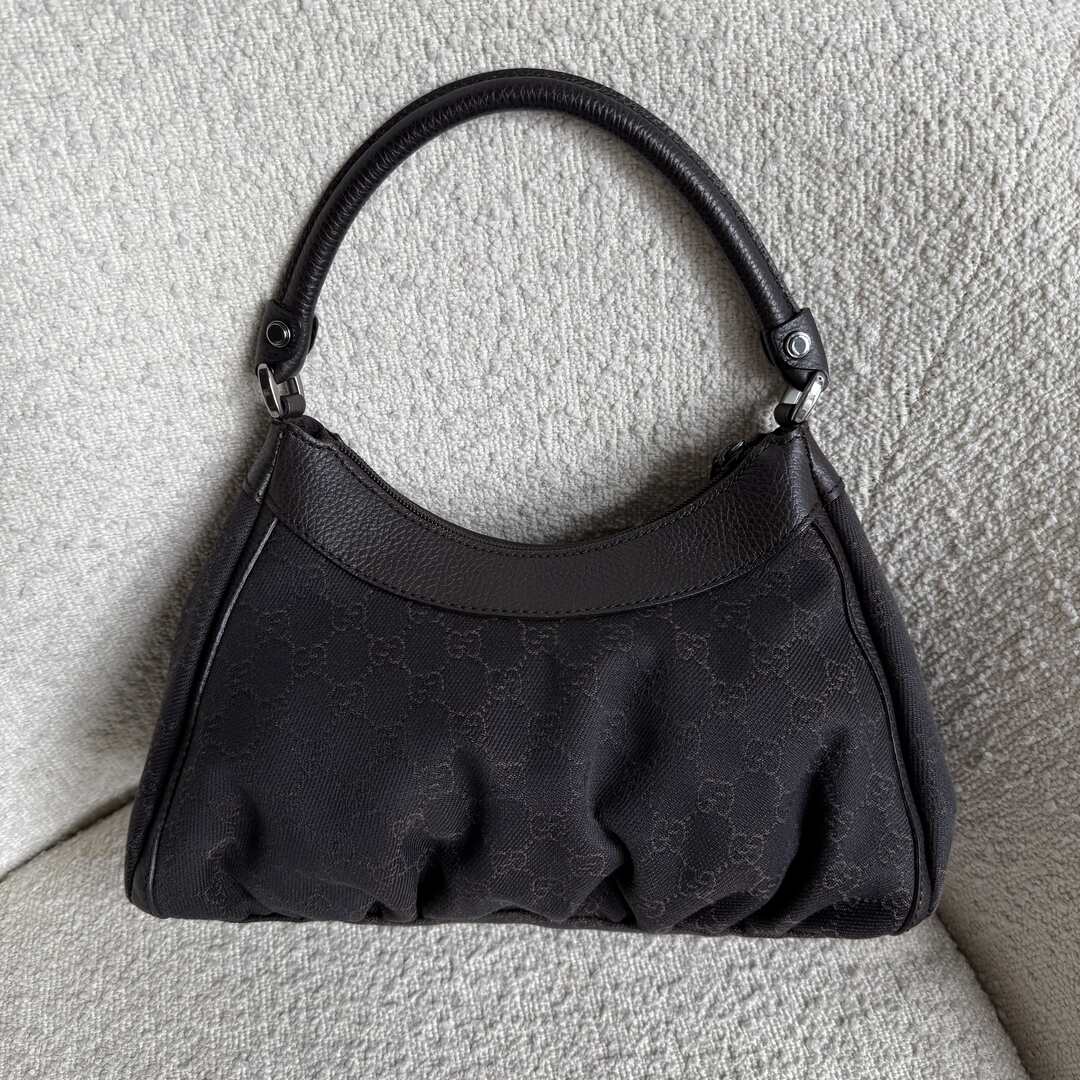 Gucci GG Canvas Abbey Chocolate Brown Shoulder Bag