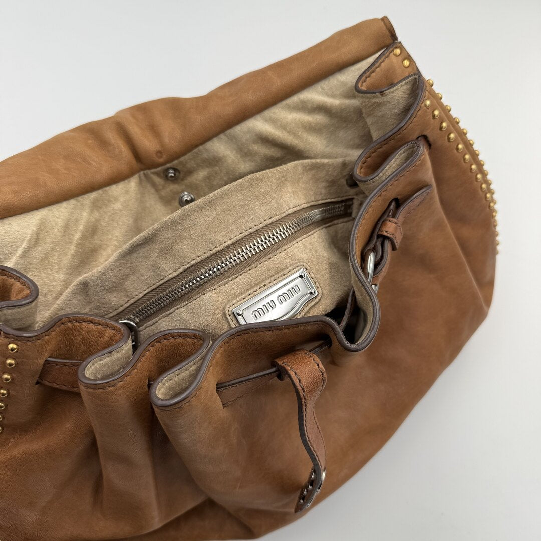 Miu Miu Studded Leather Brown Handbag