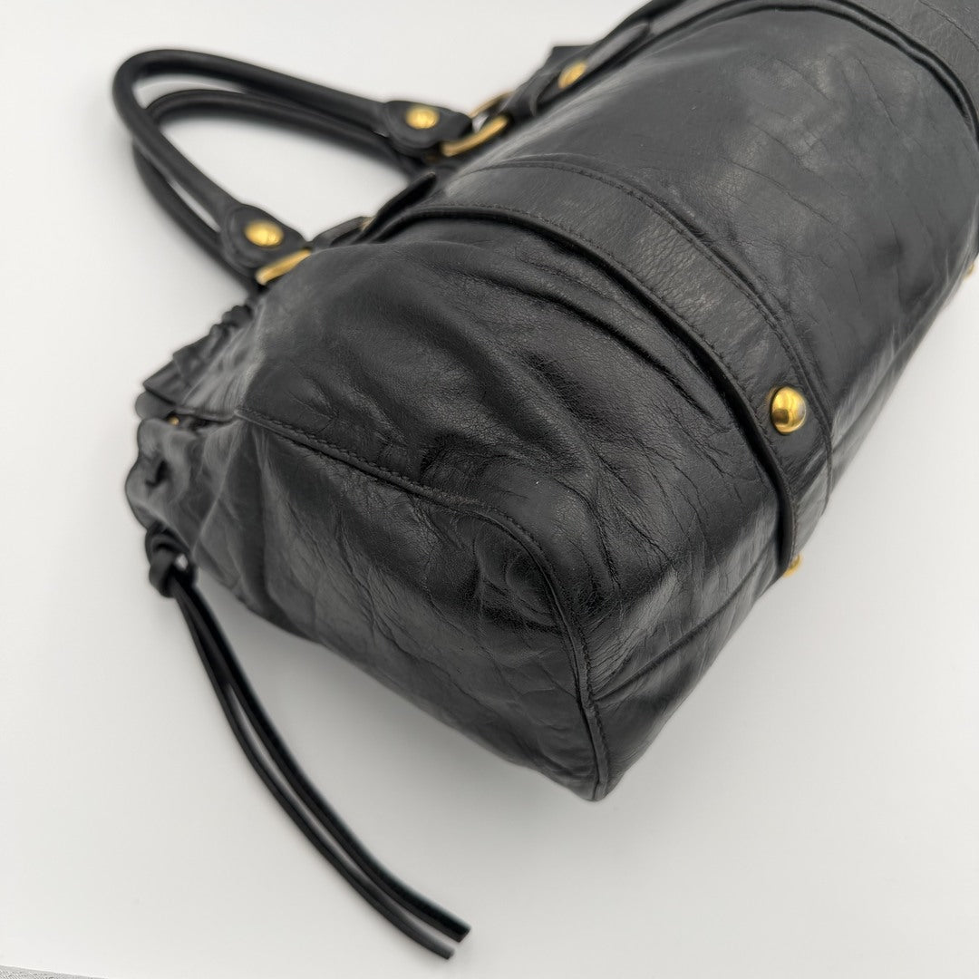 Miu Miu Vitello Black Leather Handbag