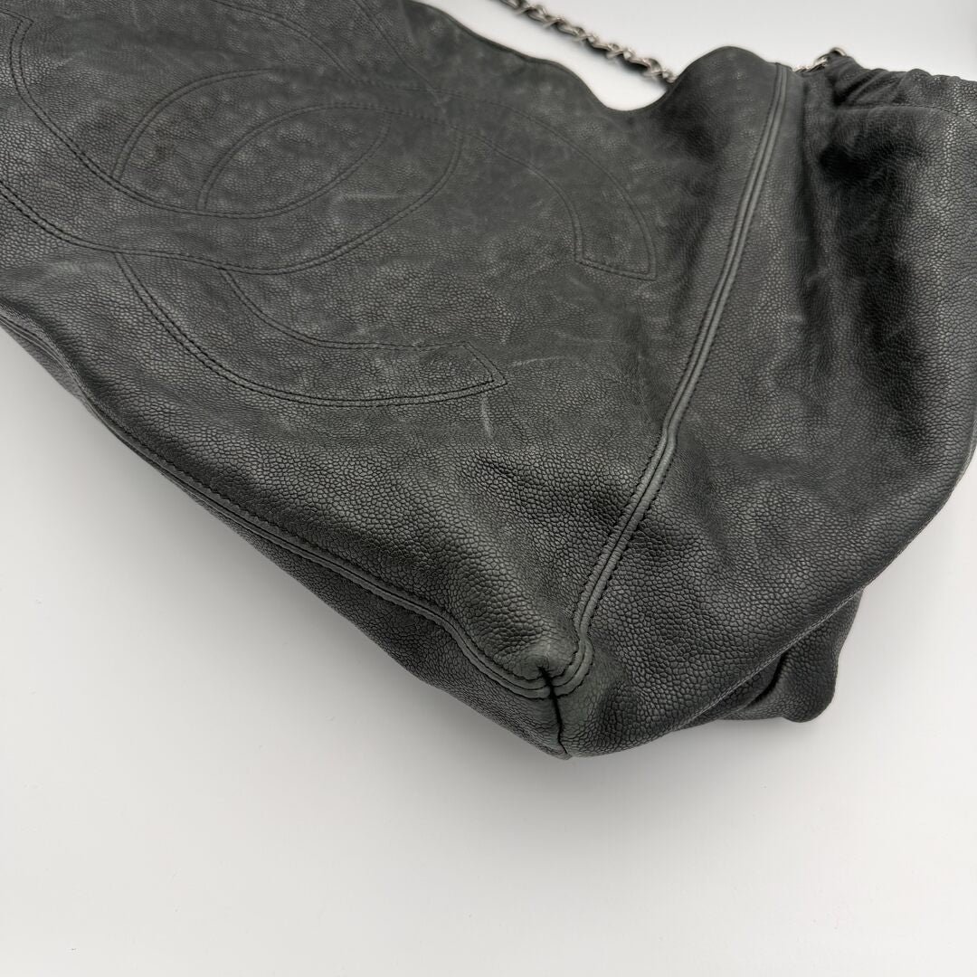 2005 Chanel Coco Cabas Distressed Caviar Leather Black XL Tote Bag
