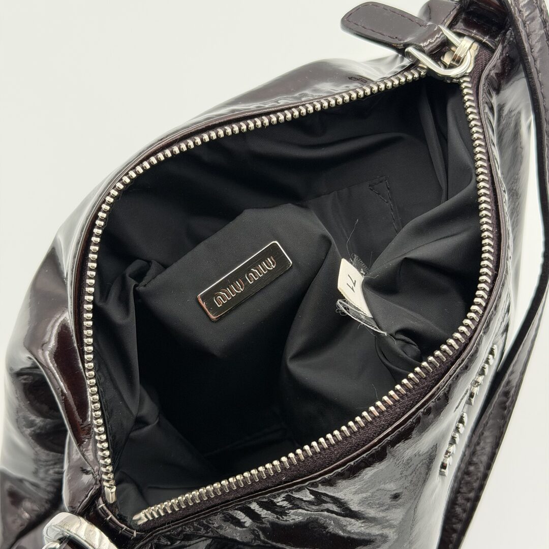 2000s Miu Miu Patent Dark Brown Leather Mini Shoulder Bag