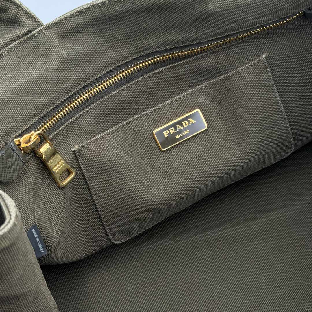 Prada Canapa Bijoux Canvas Khaki Large Tote Bag