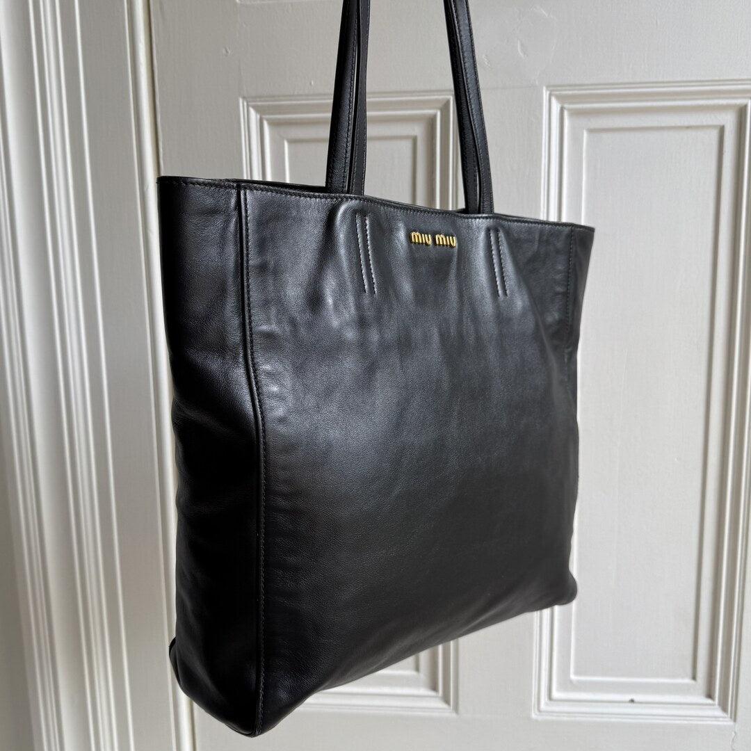 Miu Miu Vitello Black Leather Tote Bag