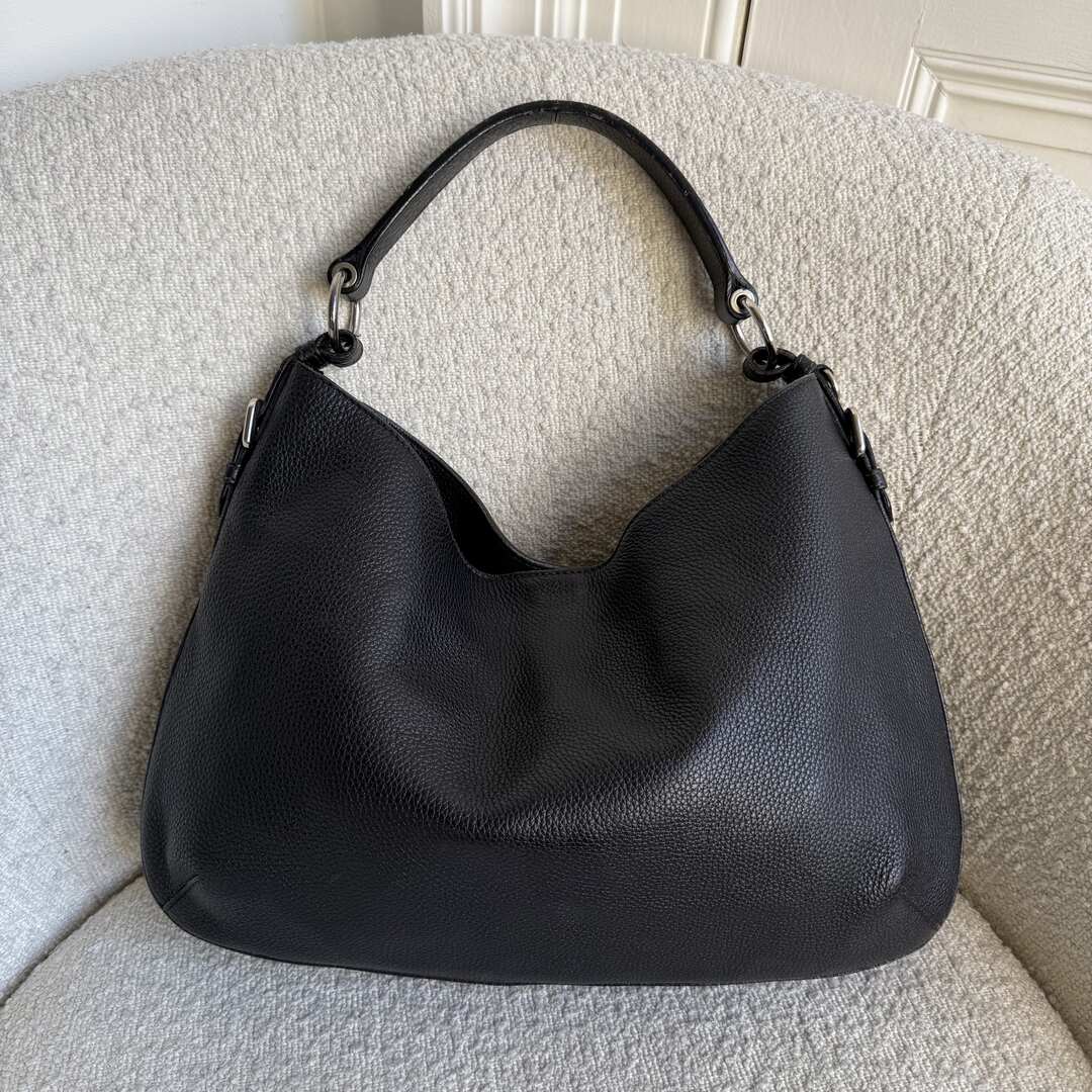 Prada Vitello Phenix Logo Embossed Hobo Black Shoulder Bag