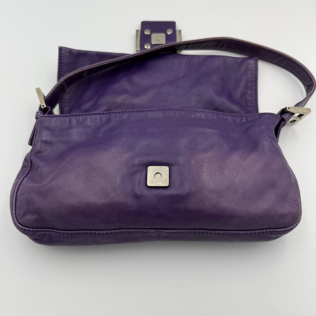 Fendi Mamma Baguette Purple Leather Shoulder Bag