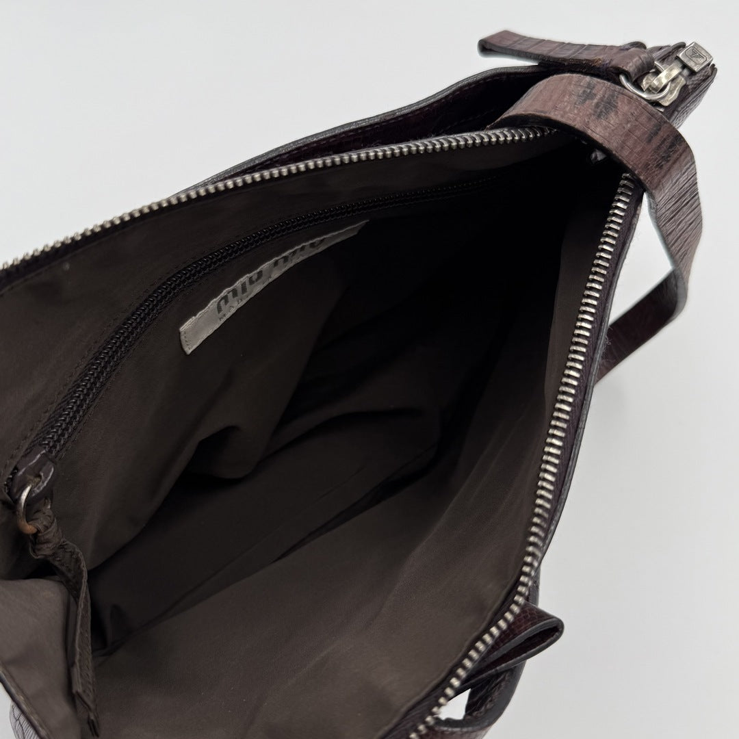 Archive Miu Miu Snake Print Bow Leather Shoulder Bag