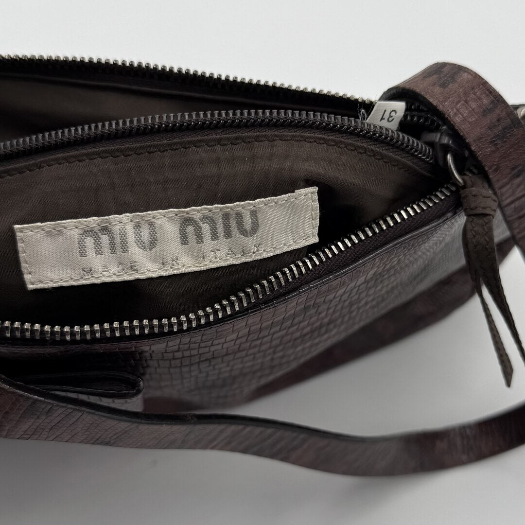 Archive Miu Miu Snake Print Bow Leather Shoulder Bag
