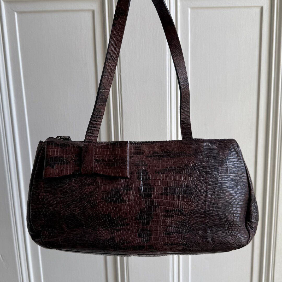 Archive Miu Miu Snake Print Bow Leather Shoulder Bag