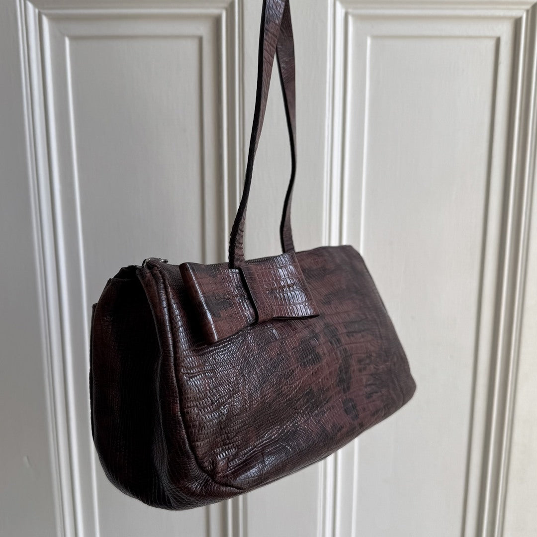 Archive Miu Miu Snake Print Bow Leather Shoulder Bag