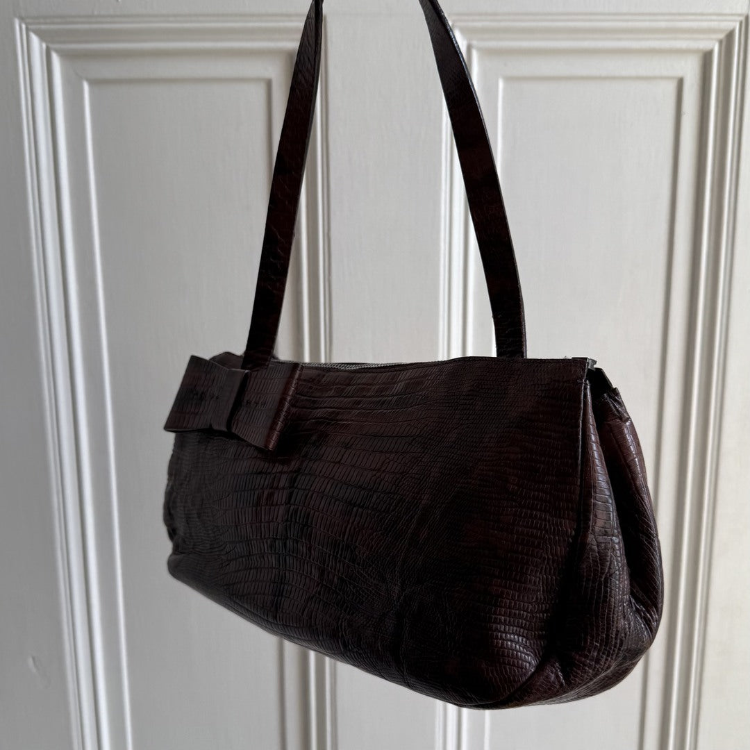 Archive Miu Miu Snake Print Bow Leather Shoulder Bag