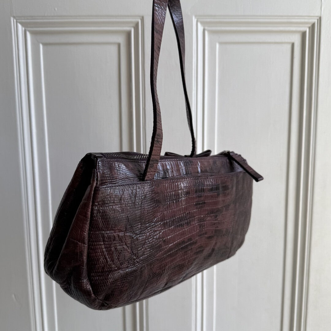 Archive Miu Miu Snake Print Bow Leather Shoulder Bag