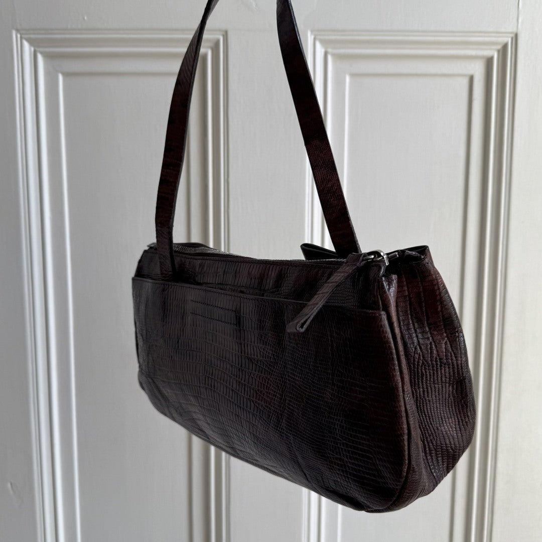 Archive Miu Miu Snake Print Bow Leather Shoulder Bag
