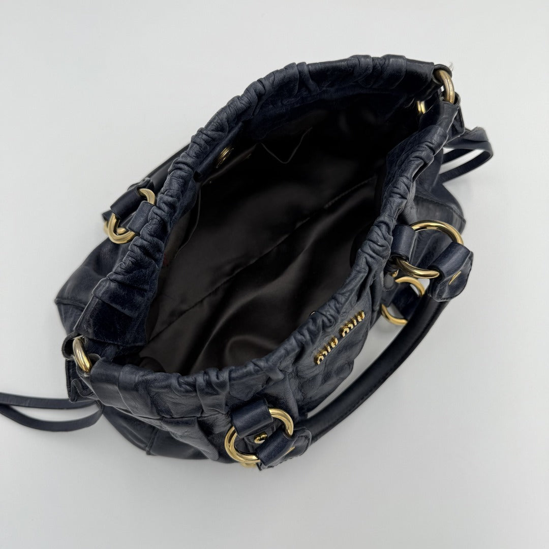 Miu Miu Mini Vitello Leather Navy Handbag
