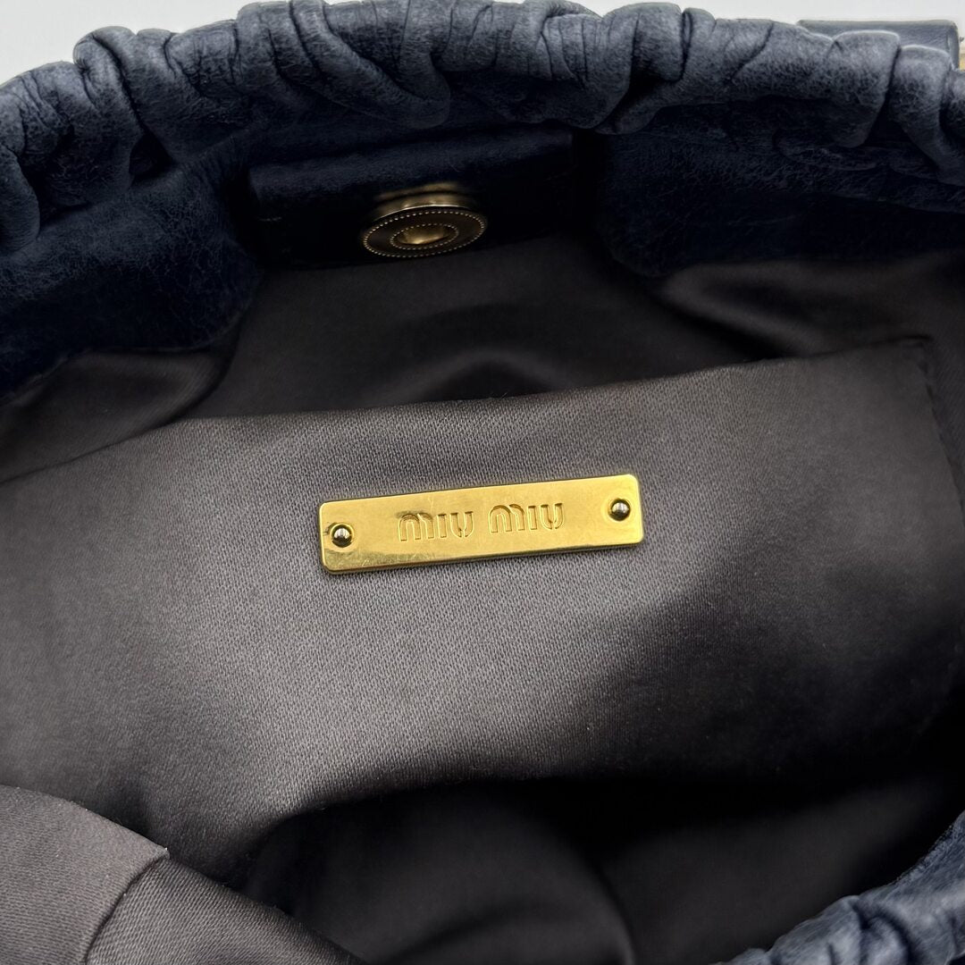 Miu Miu Mini Vitello Leather Navy Handbag