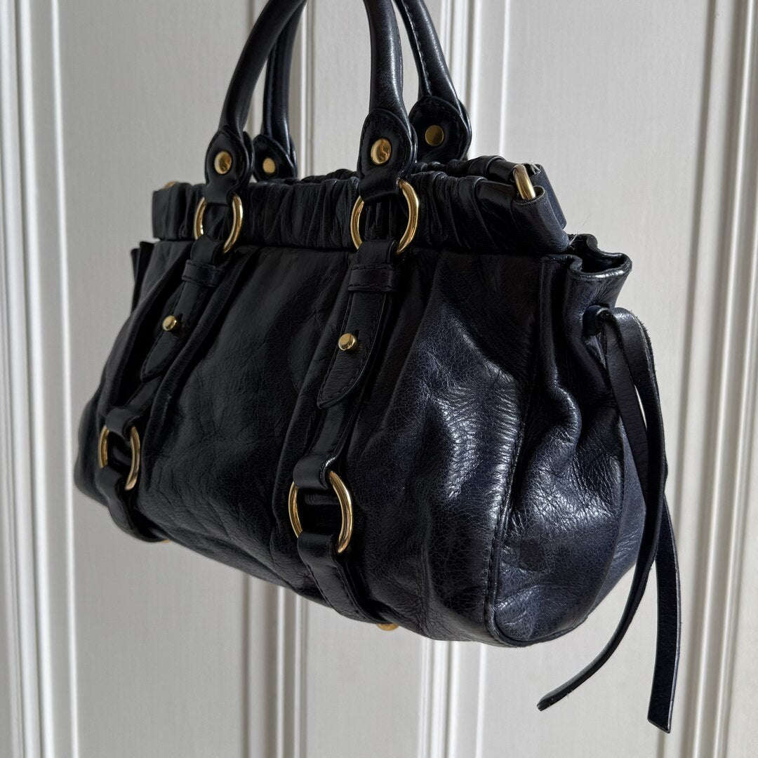 Miu Miu Mini Vitello Leather Navy Handbag