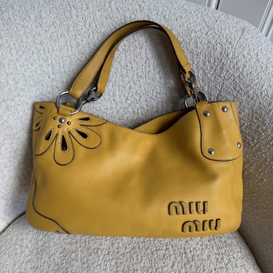 Rare Miu Miu Flower Hobo Leather Yellow Shoulder Bag