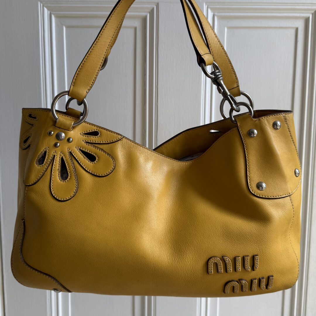 Rare Miu Miu Flower Hobo Leather Yellow Shoulder Bag