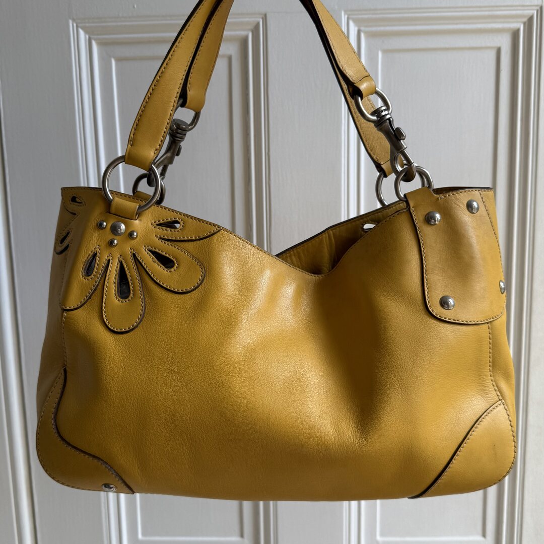 Rare Miu Miu Flower Hobo Leather Yellow Shoulder Bag