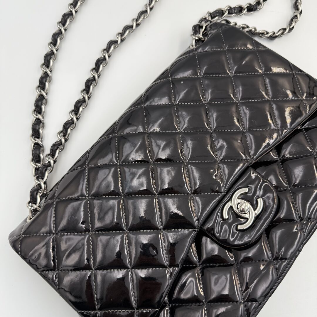 2011 Chanel CC Jumbo Flap Patent Leather Dark Brown Shoulder Bag