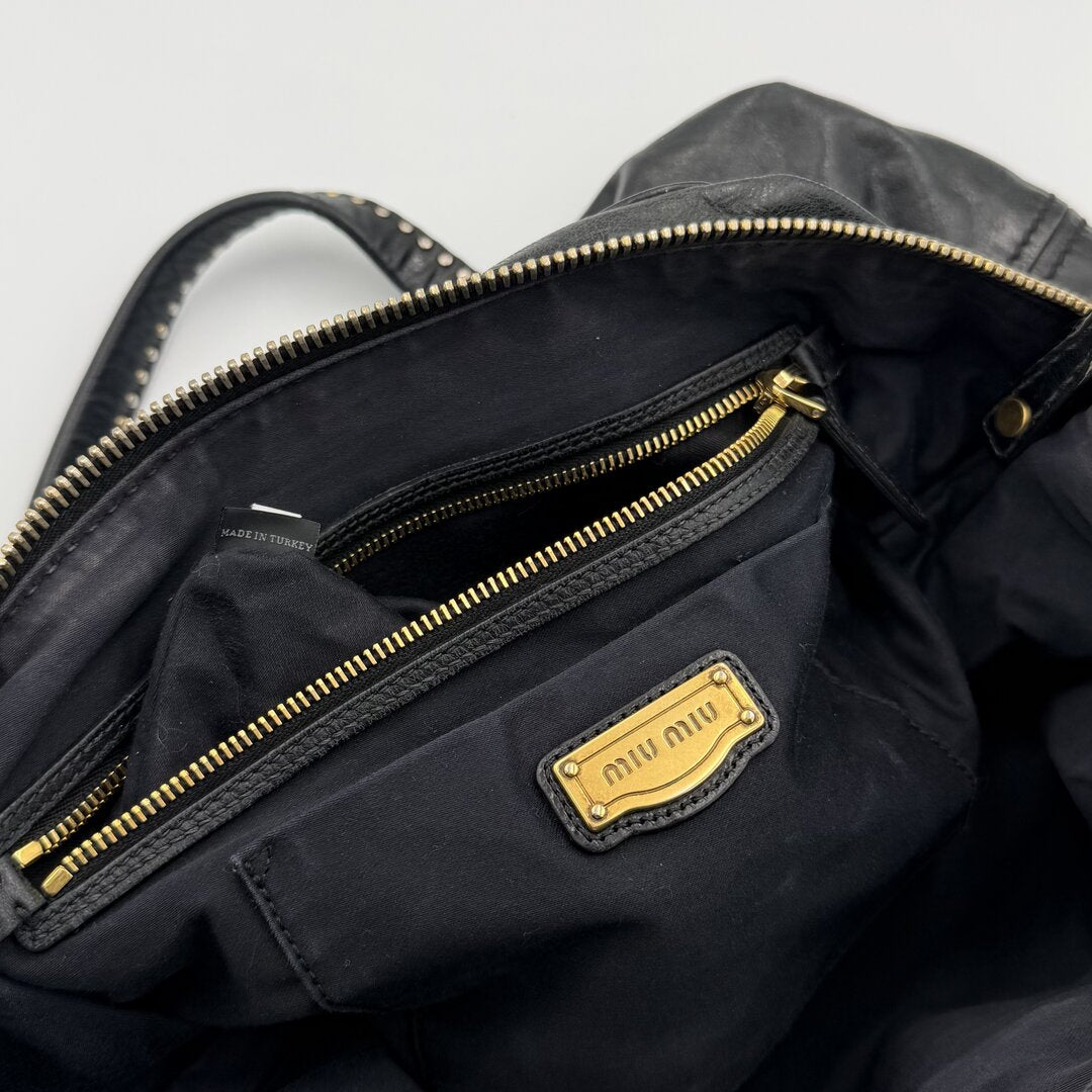 Miu Miu Studded Black Leather Shoulder Bag