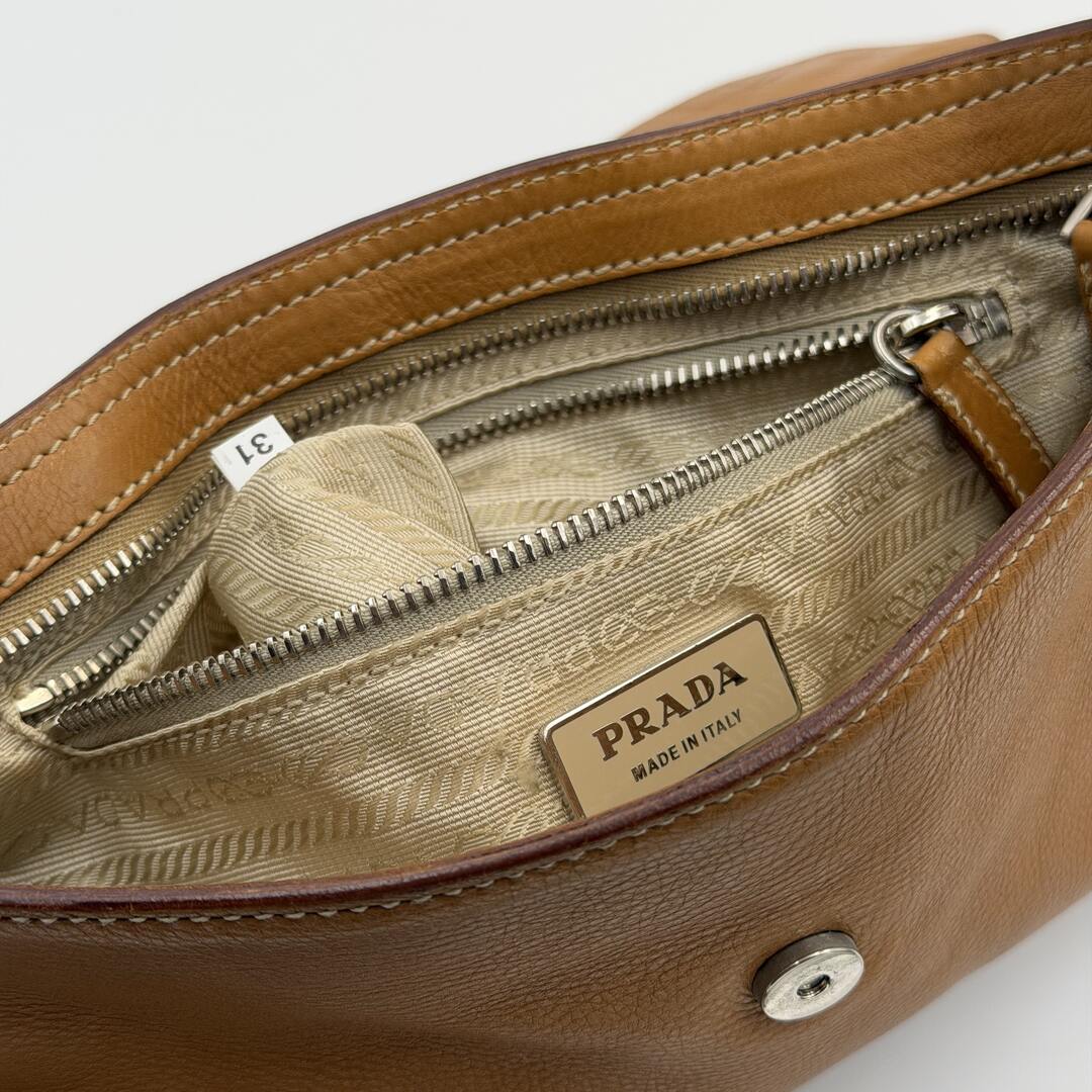 Prada Borchie Studded Brown Leather Shoulder Bag