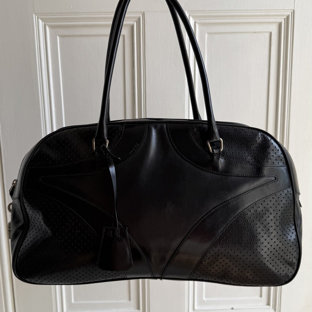 2000s Prada Vitello Bowling Black Leather Handbag