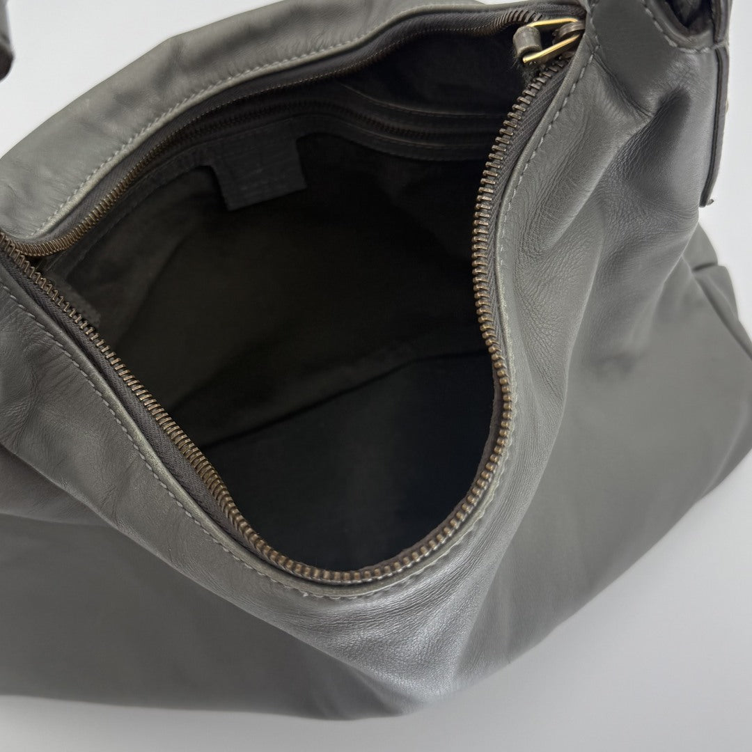 Gucci Horsebit Leather Grey Shoulder Bag