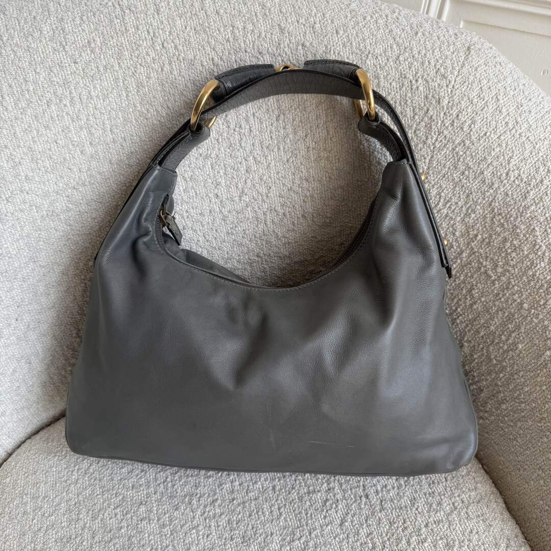 Gucci Horsebit Leather Grey Shoulder Bag