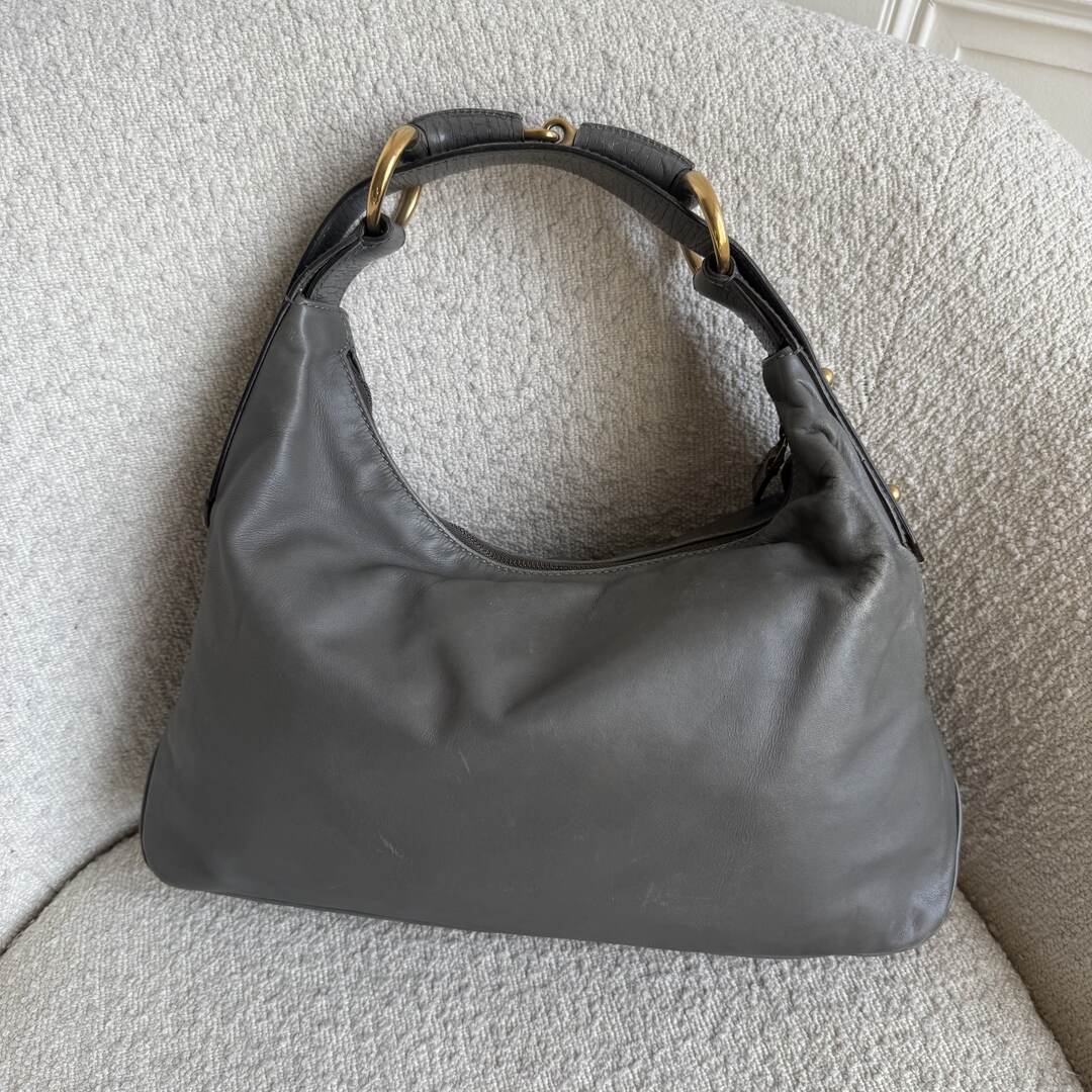 Gucci Horsebit Leather Grey Shoulder Bag